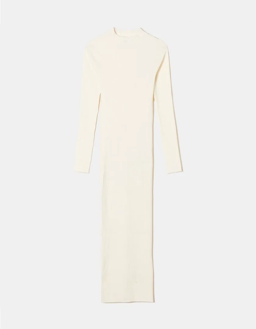 Vestito Midi In Maglia a Costine Bianco  