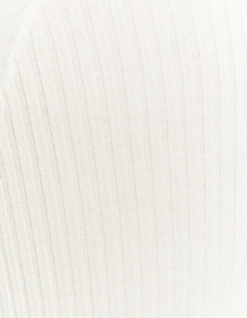 Vestito Midi In Maglia a Costine Bianco  