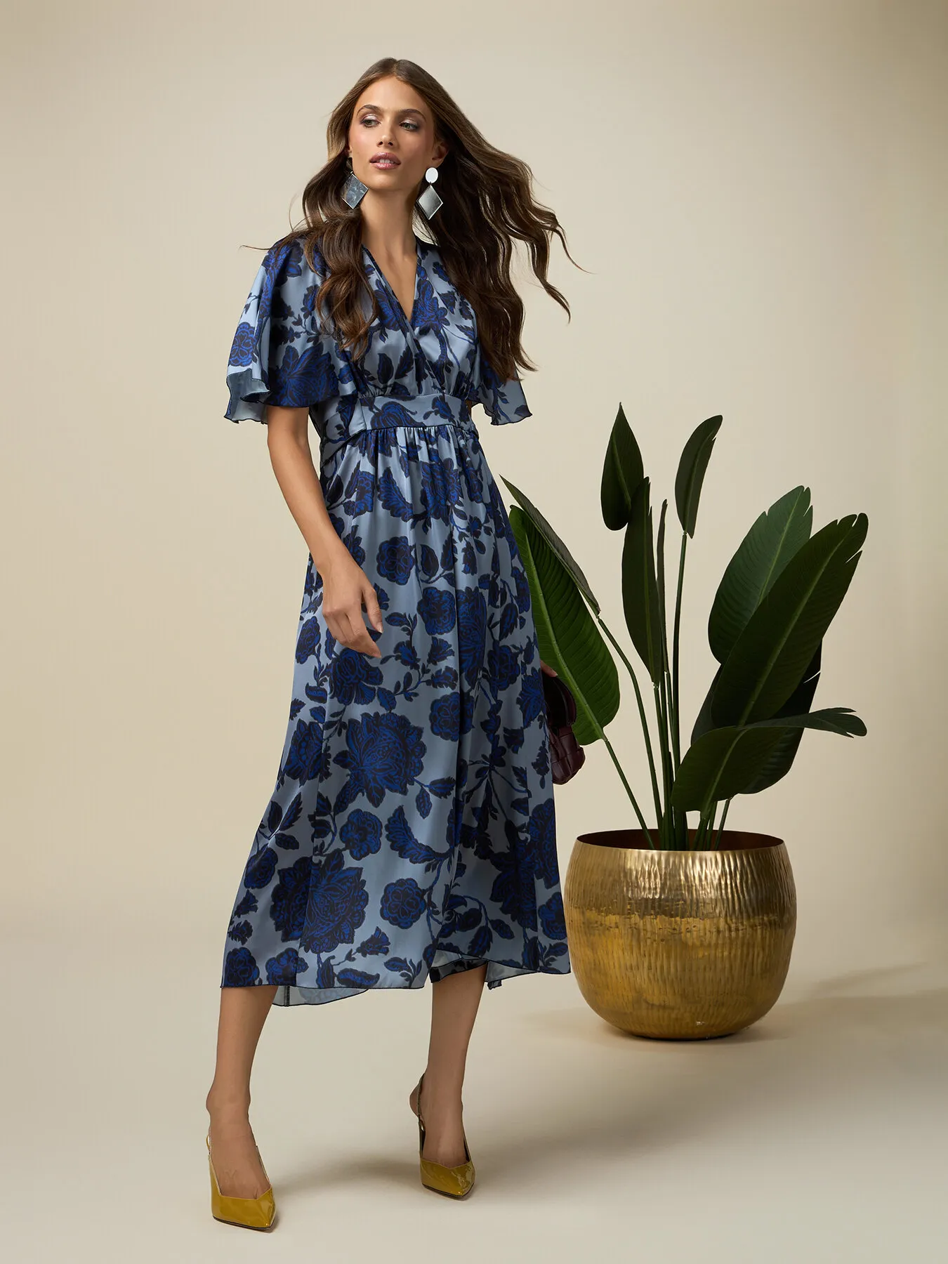 Vestito midi in raso fantasia