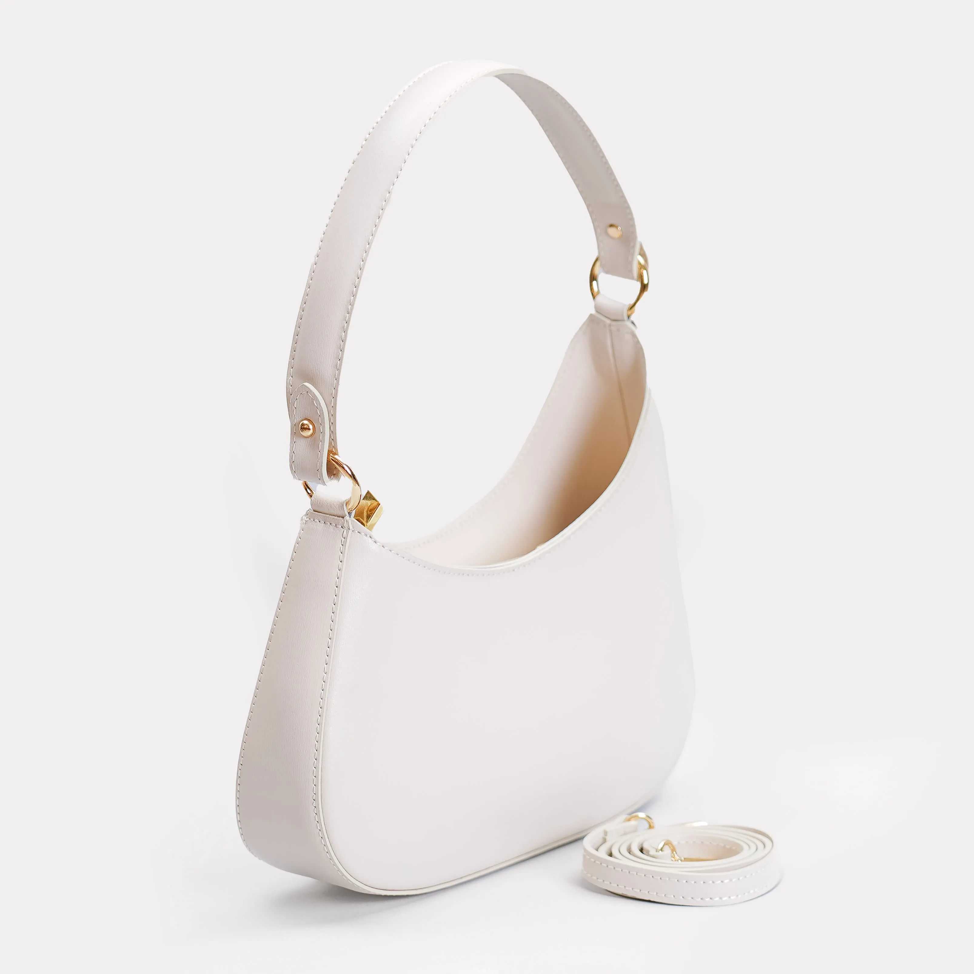 W by Whitemood-Borsa a spalla mezzaluna asimmetrica - gesso